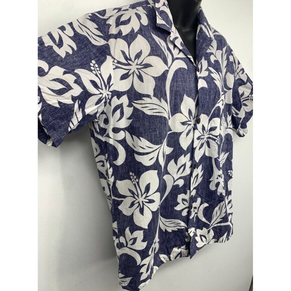 Hilo Hattie Men Large Blue Hibiscus Button Short Sleeve Shirt Aloha Hawaiian EUC - Picture 2 of 8